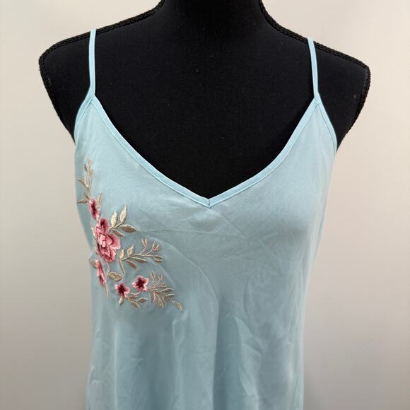 VTG California Dynasty Chemise Slip Dress Size Large Blue Floral Embroidery - Picture 5 of 14